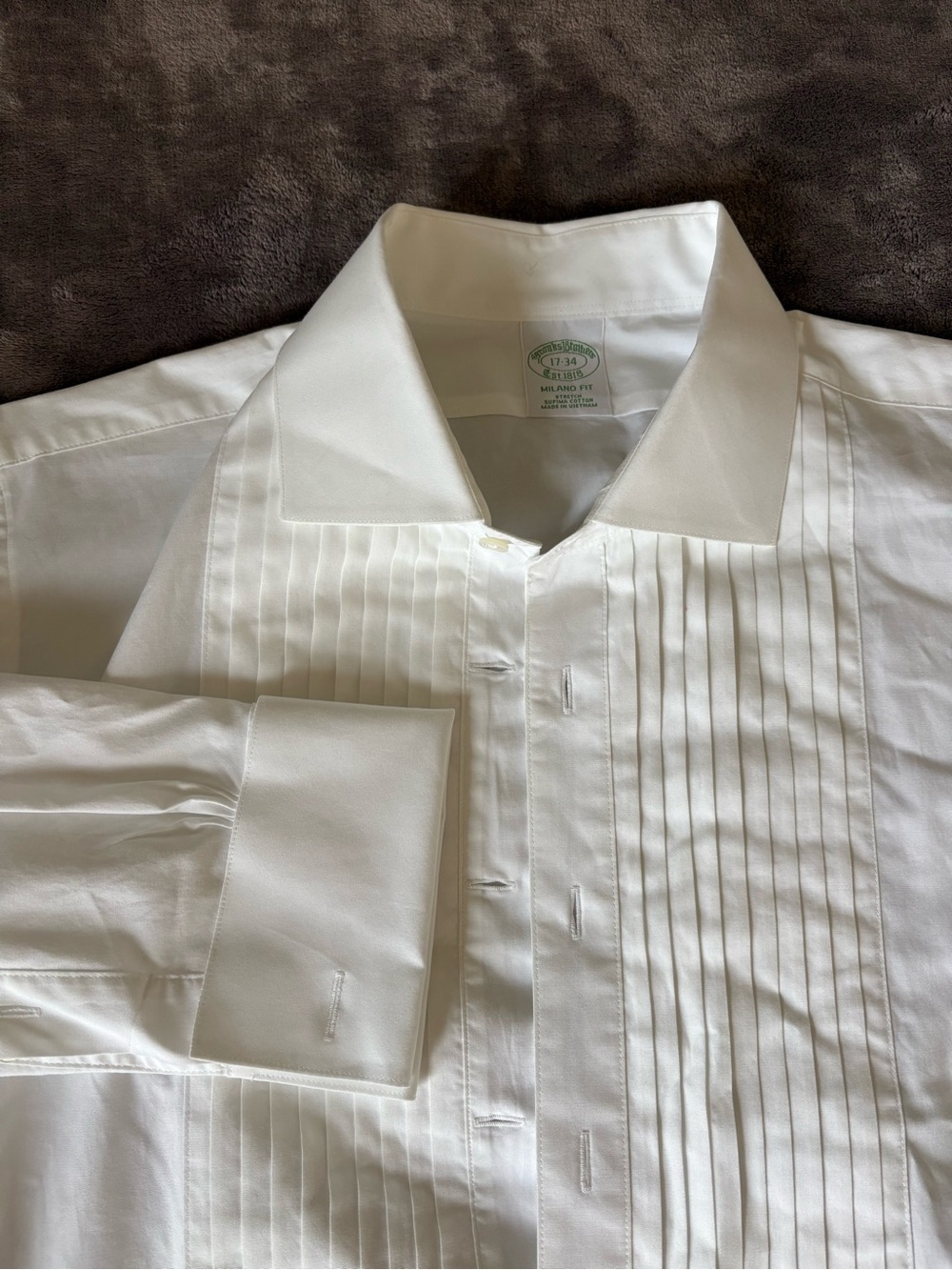 Brooks Brothers Milano Fit 17 34 Pleat FC Tuxedo White Button Dress Shirt